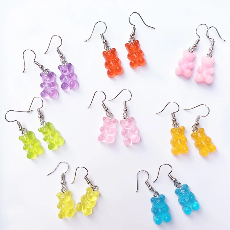 

Sale Resin Candy Color Cute Bear Earrings for women Colorful Handmade Animal Drop Earring Cartoon Funny Jewelry Gifts