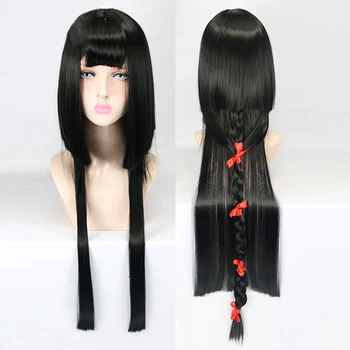 

Game Onmyoji Yanyanluo Halloween Party High Temperature Resistant Fiber Synthetic Black Long Braid Wig Realistic Natural