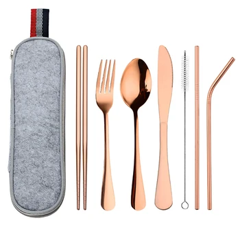 

8x Flatware Cutlery Sets Silverware Stainless Steel Knife Fork Spoon W/ Case 2019 New Style Travel Carrying Bag Sets