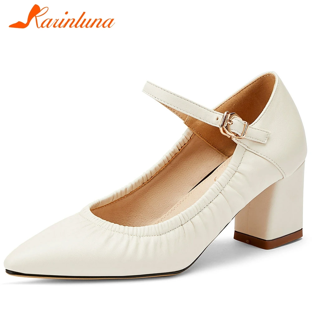 

Karinluna New Fashion 2020 Plus Size 48 Chunky High Heels Shoes Woman Pumps Buckle Strap Concise Pumps Women Shoes