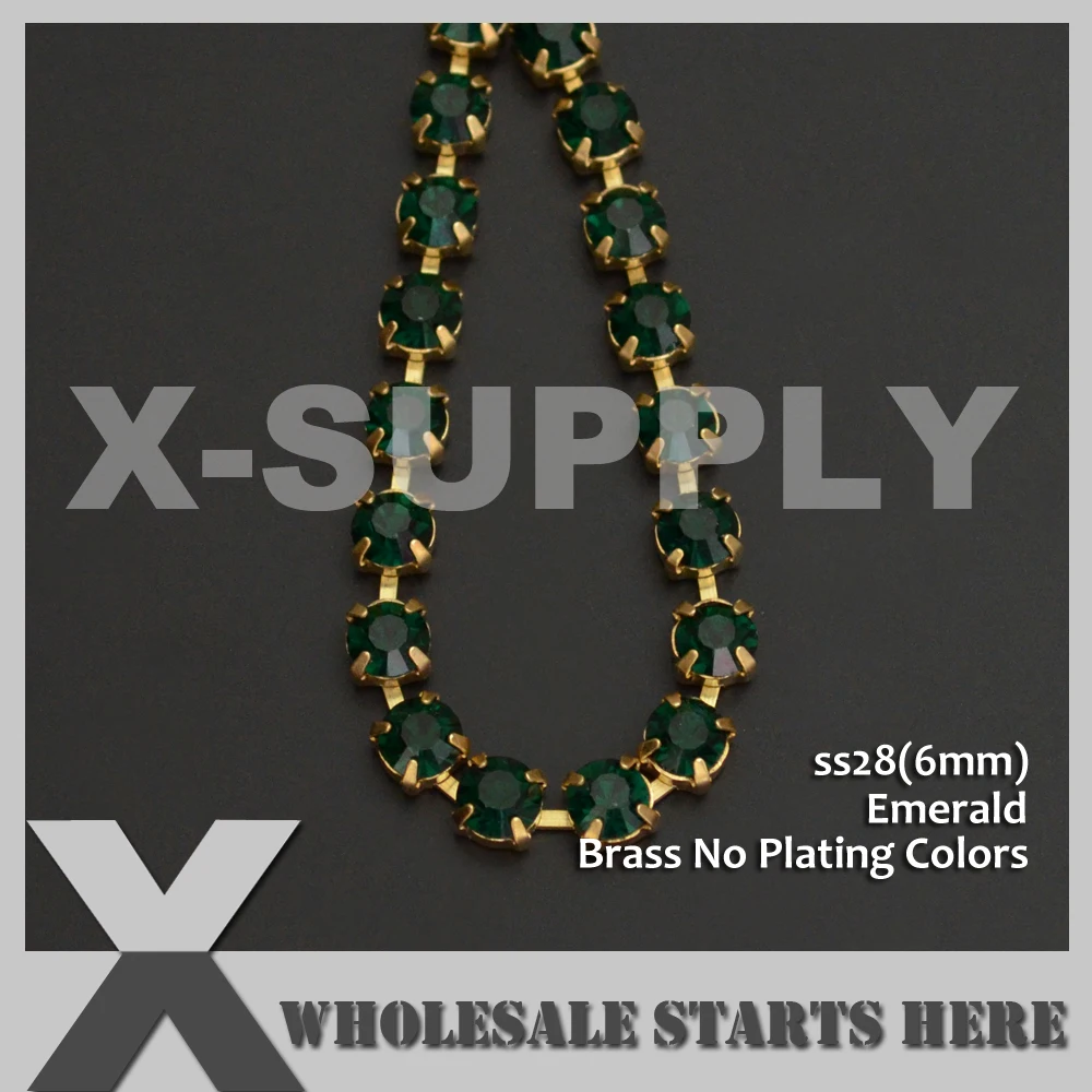 

Emerald SS28 Round Crystal Rhinestone Cup Chain Trim,Brass Cup Chains 5Yards/Lot