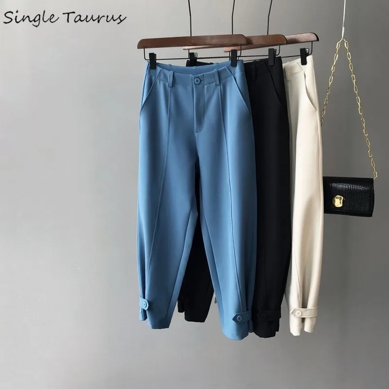 Высокая талия свободные брюки женские элегантные модные женские Pantalones Mujer широкие брюки длиной до щиколотки повседневные брюки Spodnie Damskie
