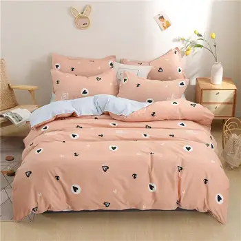 

J Double-Side Bedding Set Love Heart Duvet Cover Pillowcase Pink Color Comforter/Quilt Cover Bedclothes 3/4PCS Dropshipping