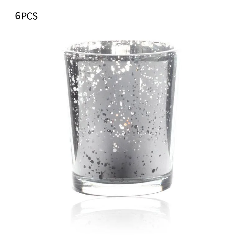 Silver 6PCS Многоцветный Стекло подсвечники изысканное ТРАПЕЦИЕВИДНОЕ ужин Украшение стола орнамент свеча вечерние свадебные домашний декор канделябры 3 6 штук в партии - Цвет: Silver 6PCS
