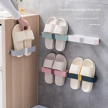 

Wall-Mounted Shoe Rack Punch-Free Bathroom Slipper Rack Bathroom Wall-Mounted Slippers Rack Simple Door Slippers Storage Rack