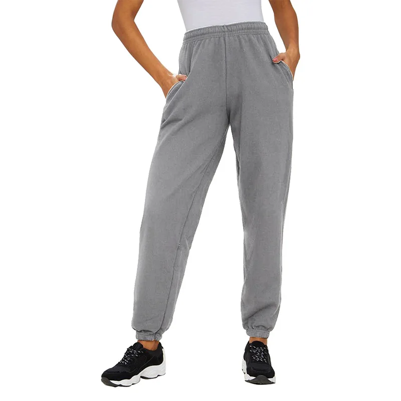 

Women Sports Pants Casual Solid High Waist Pants With Pockets Fashion Trousers Full Length Loose Jogger Streetwear Plus Size
