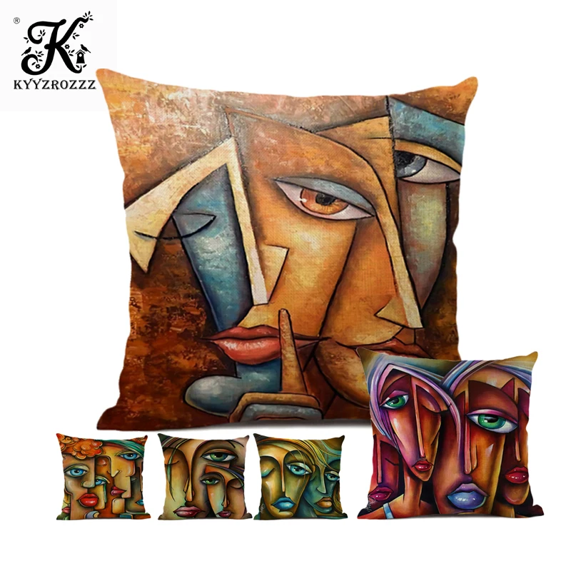 

2019 Latest Personality Portrait Pattern Cushion Set Home Sofa Decoration Pillowcase 45*45cm Linen Pillow Duplex Print