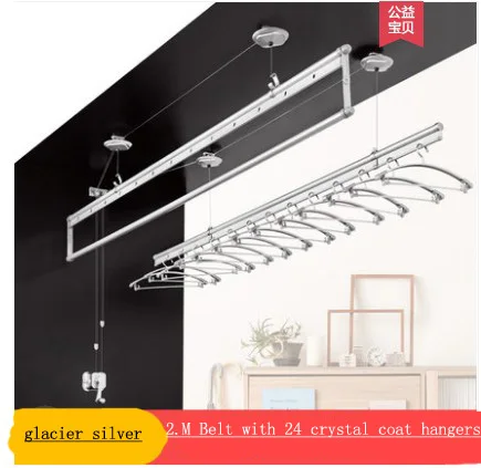 2M with 24 hanger Подъемная стойка для прачечной, Балконная ручная стойка для прачечной, двухполюсная домашняя Автоматическая охлаждающая стойка для белья - Цвет: 2M with 24 hanger