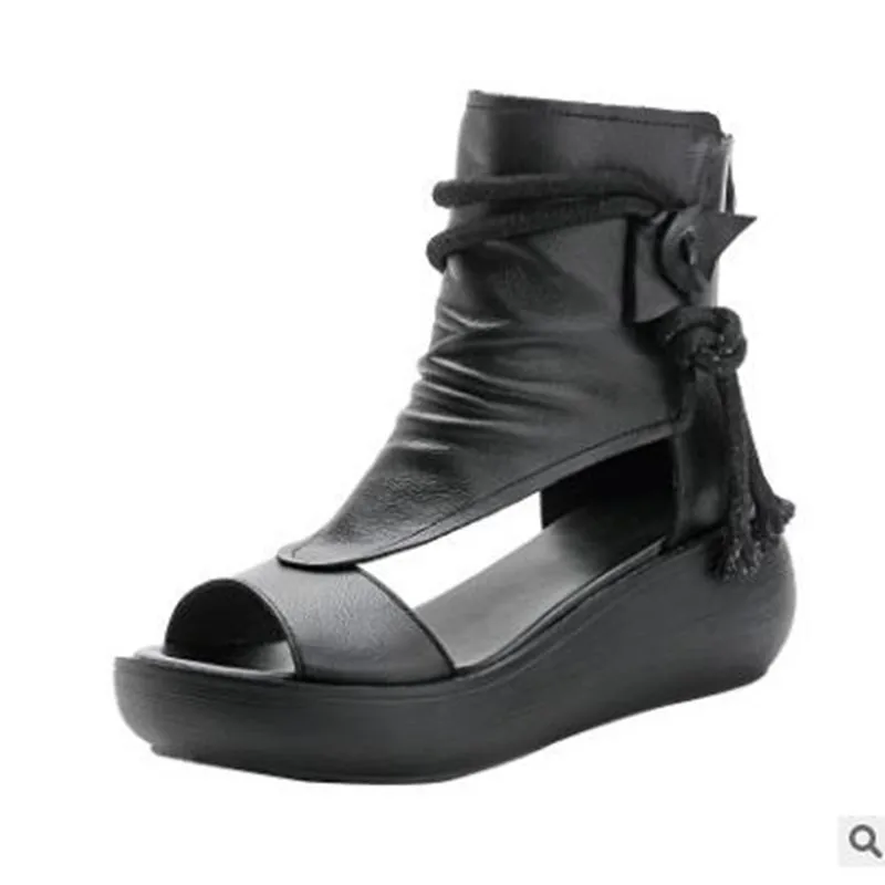 New Women Sandals Genuine Leather Summer Shoes Rome Platform Thick Bottomed Breathable Comfortable Women Sandals