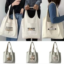 Canvas Bag Women‘s Shopper Bags Appreciate Leopard Pattern Letters Printing Handbags Portable One-shoulder Shopping Bag Tote Bag