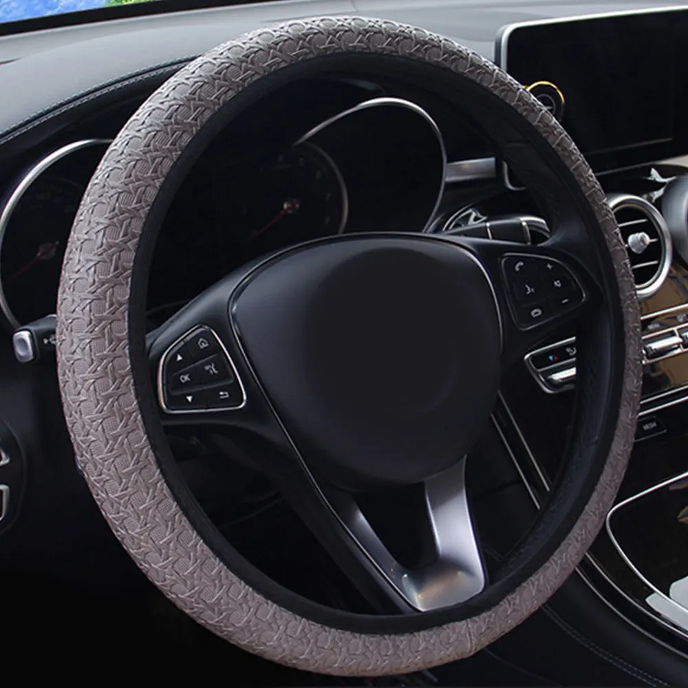 Dish Sets Steering Wheel Wrap Durable Steering Wheel Covers Accessories Breathe Freely 15 Inch Cars Universal - Название цвета: Gray
