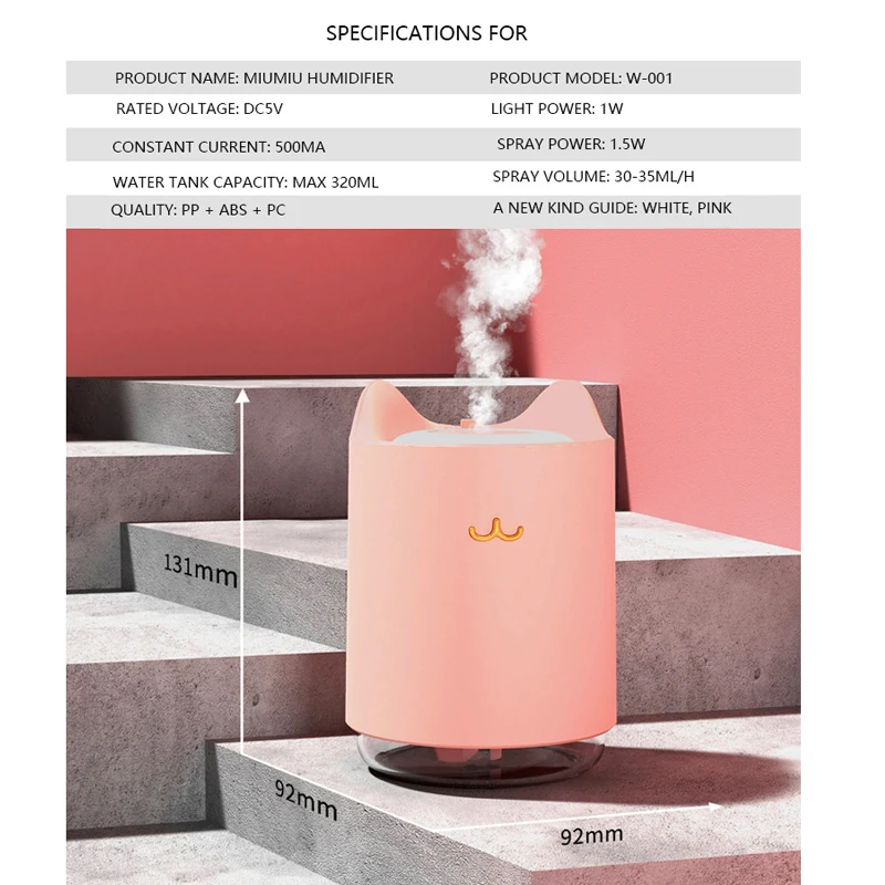 USB Cat Air Humidifier Aroma Essential Oil Diffuser Nano Air Freshener For Home Car Mist Maker LED Light Portable Humidifier
