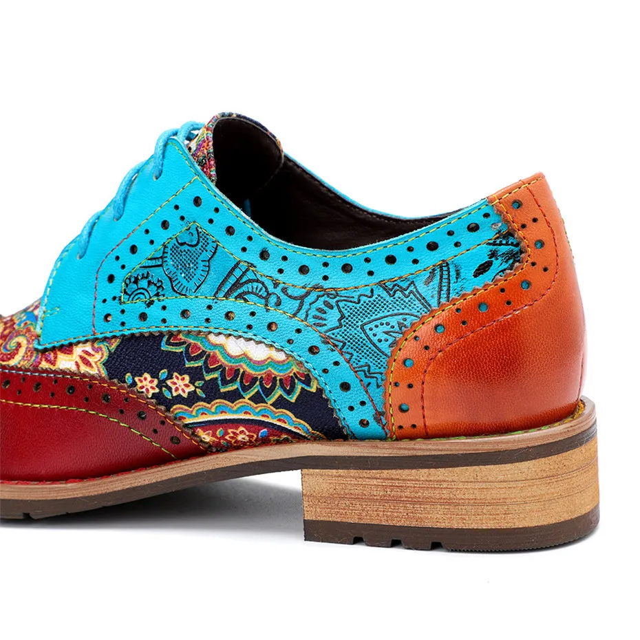 Vintage Oxford Shoes For Women Genuine Leather Flat Heel Shoes Woman British Lace Up Brogues Flats Retro Chaussures Femme women oxford shoes
