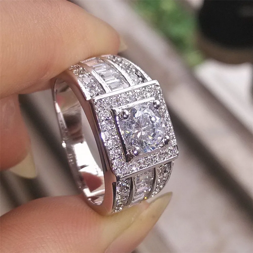 Шикарные кольца с кубическим цирконием, обручальное кольцо для мужчин, мужское кольцо, обручальное кольцо, серебристый цвет прозрачный камень, классика, DDR086