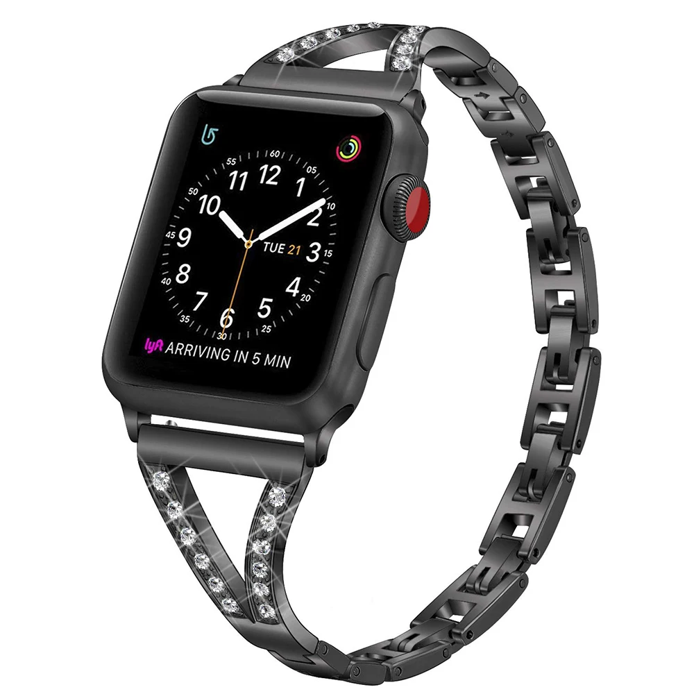 Роскошный бриллиантовый браслет из нержавеющей стали для Apple Watch series 3 2 1 42 мм 38 мм браслет ремешок для iwatch series 4 44 мм 40 мм