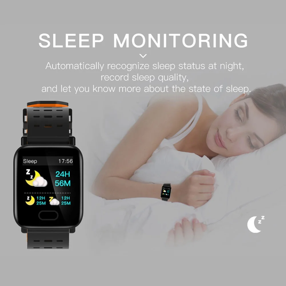 A6 Plus Waterproof Heart Rate and Blood Pressure Monitoring Night Sleep Reminder Sports Mode Touch Smart Watch For Android ios