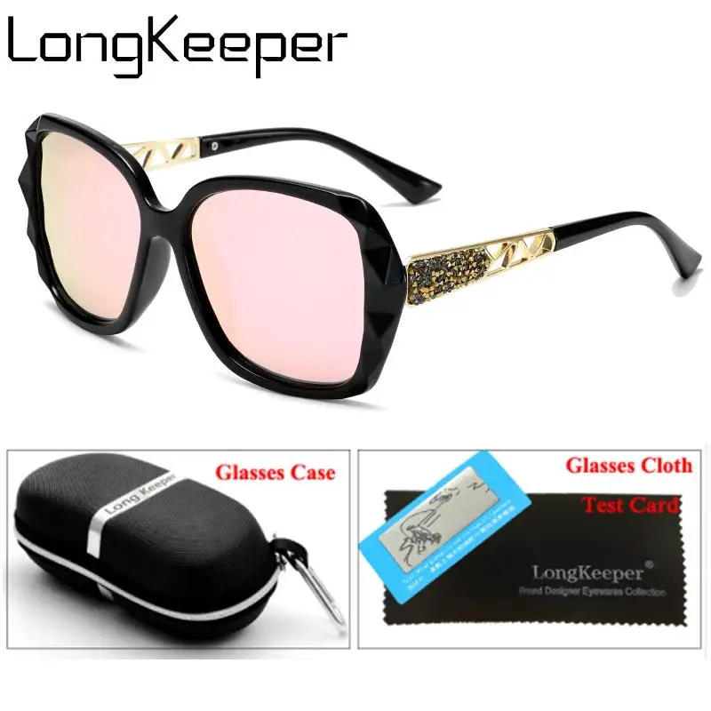 

Luxury Diamond Polarized Sunglasses With Case Box Women Brand Vintage Oversized Square Sun Glasses Female Gradient Shades UV400