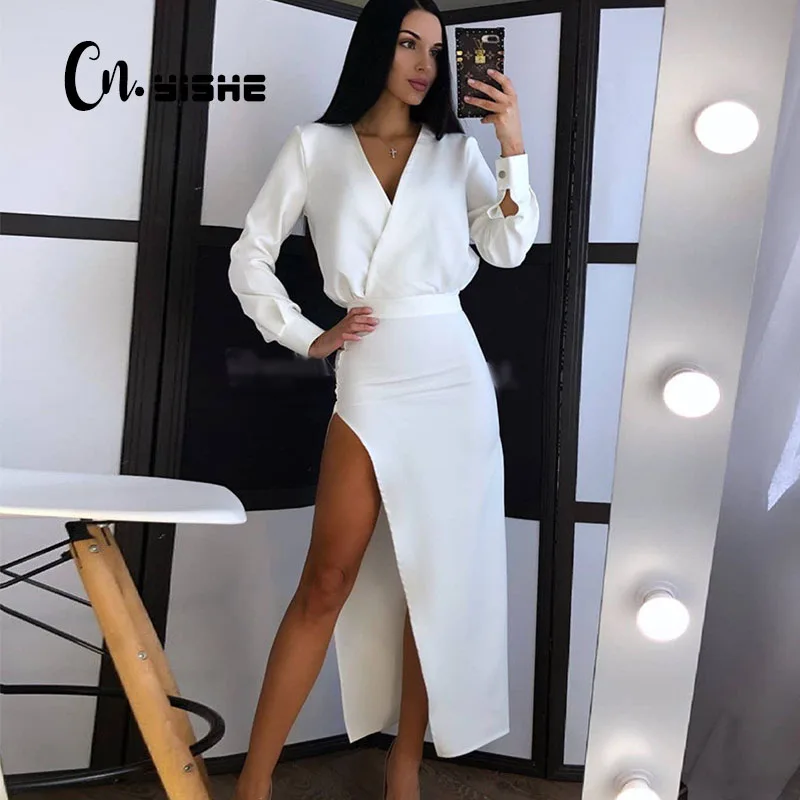 CNYISHE 2019 модные вечерние длинные платья красного цвета женские зимние сексуальные