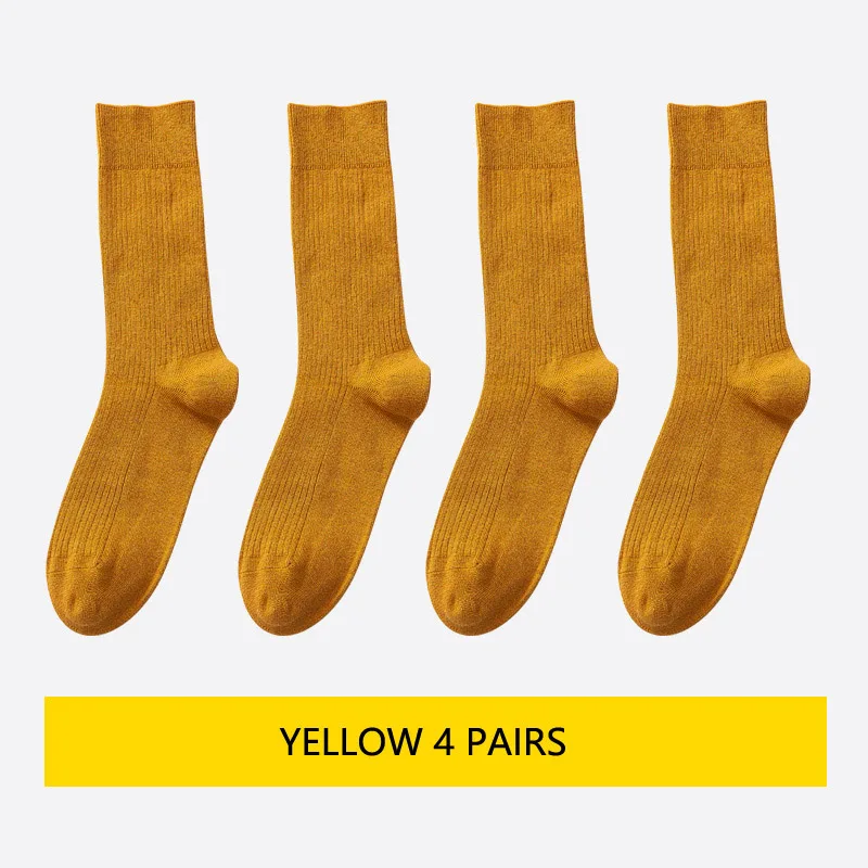 Золотой 4pairs100% хлопок для бизнес на каждый день мягкие мужские носки мужские короткие Дышащие длинные носки мужские летние осенние носки средней расцветки - Цвет: Золотой
