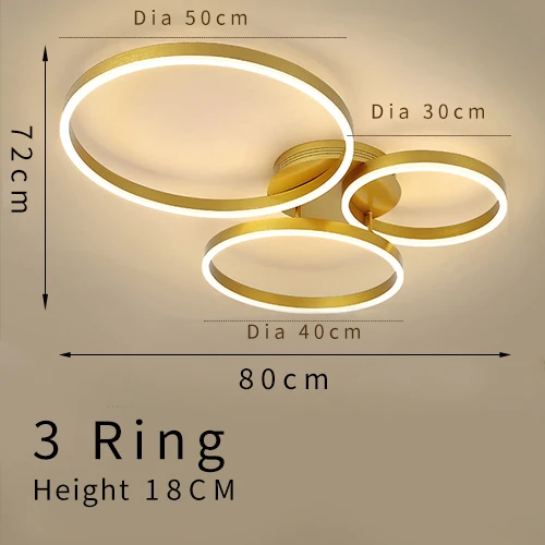 Dia30 40 50cm 3rings Современный светодиодный потолочный светильник в спальню, гостиную, алюминий, матовое золото, креативные кольца, Скандинавский дизайн, лампа, светильник для проекта - Цвет корпуса: Dia30 40 50cm 3rings