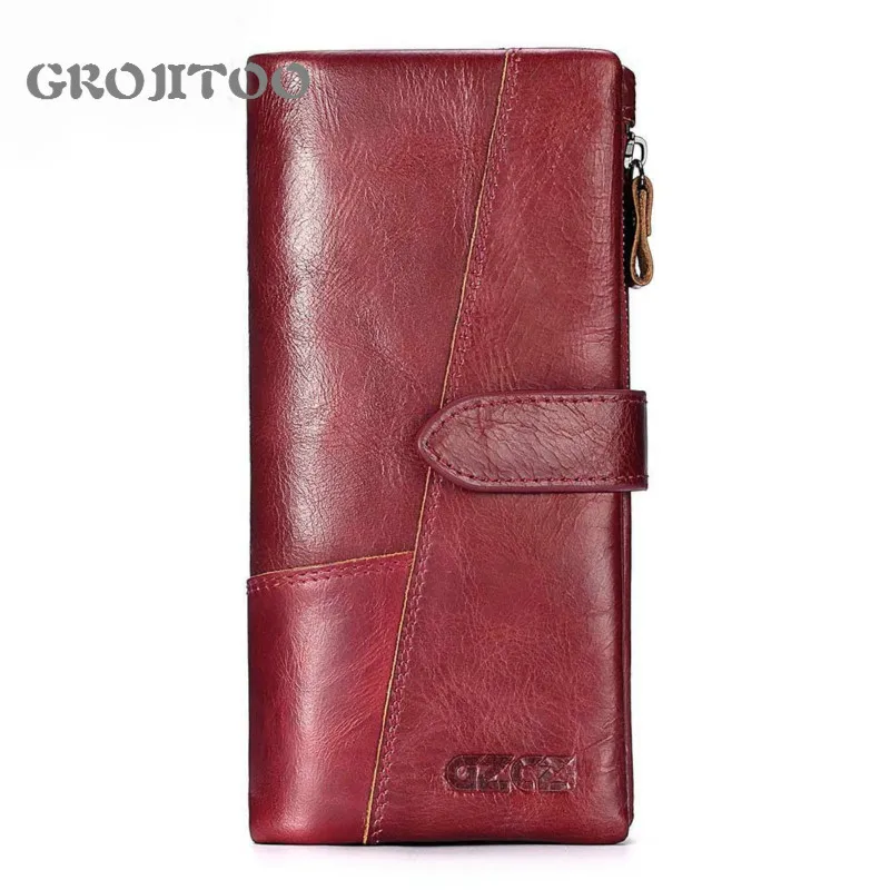 

GROJITOO Crazy Horse Cowhide Men's Wallet Genuine Leather Long Stitching Clutch Multi-functional Wallet For Men Short Card Purse