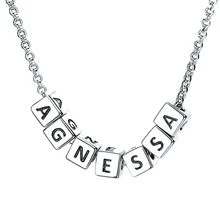 silver 925 jewelry personalized custom letter name charms beads couple necklace jewelry for women Valentine's Day gift