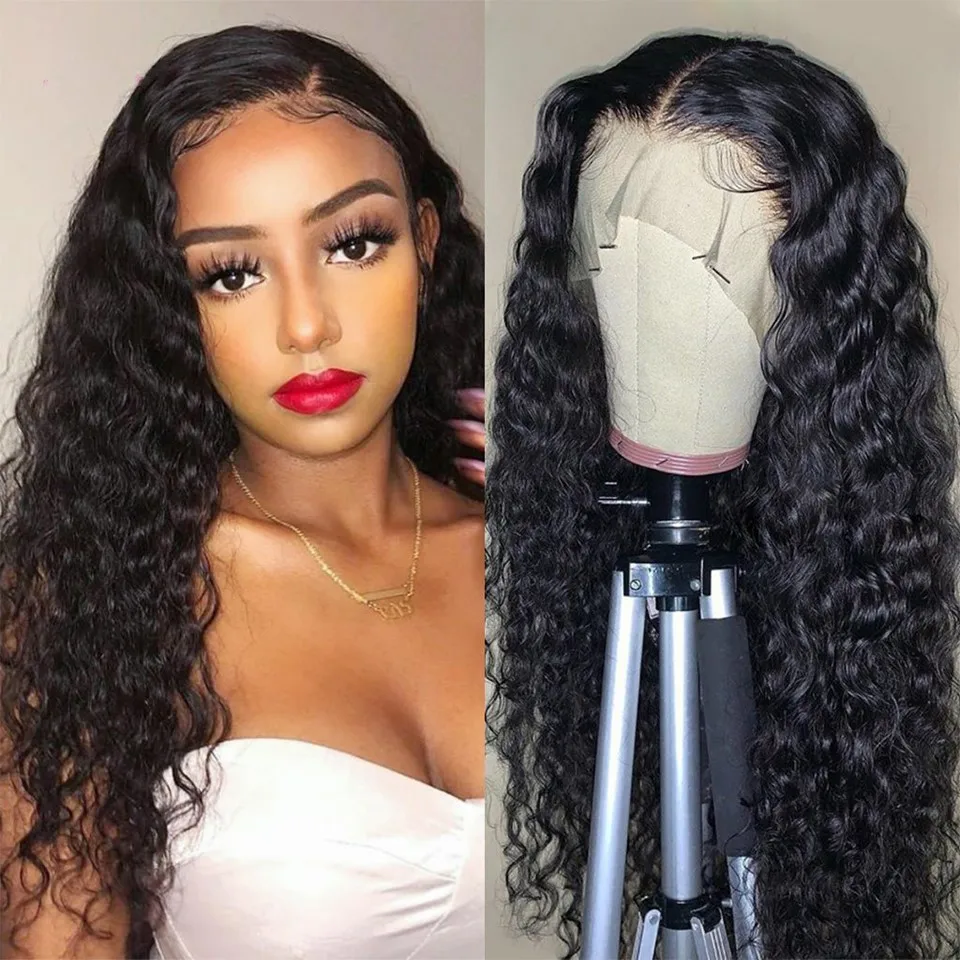 T-Part Water Wave Lace Front Wigs Remy Human Hair For Black Women Parrucche Frontali Ricci Pre Pizzicate Con I Capelli Del Bambino Colore Naturale