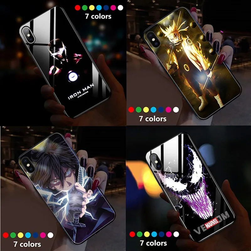 

Call Flash Luminescent Naruto Sasuke Case for iPhone 6 s 7 8plus xs max xr x 11 pro max Case Book Glass Cover Coque Etui Carcasa