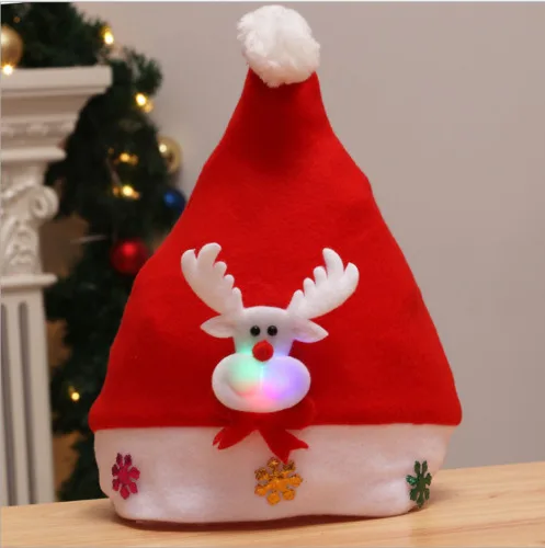 Elk 30x25cm LED Модная детская Рождественская шапка, рождественские Семейные шапки Санта-Клауса, подарок для детей, малышей - Цвет: Elk 30x25cm LED