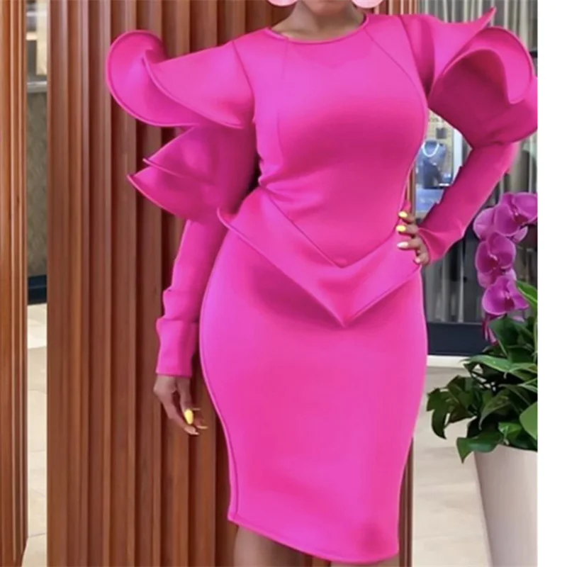 

Women Party Dresses with Ruffle Sheath Long Sleeves Celebrate Club Sexy Ladies Dating Night Dinner Stretches Slim Club wear