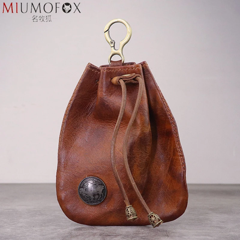 Mini Wallet Purse Pouch Key-Holder Drawstring Vintage Genuine-Leather Women Small New