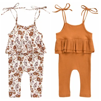 

Baby Girls Clothes Newborn Kids Summer Clothes Toddler Baby Girls Straps Florals Print Ruffles Bow Sleeveless Jumpsuit Clothes