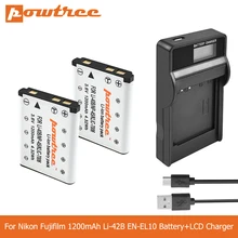 POWTREE – batterie de caméra numérique NP45 Li-40B Li-42B EN EL10 ENEL10 + chargeur LCD pour Olympus Nikon Fujifilm KodaK L50, EN-EL10 ah