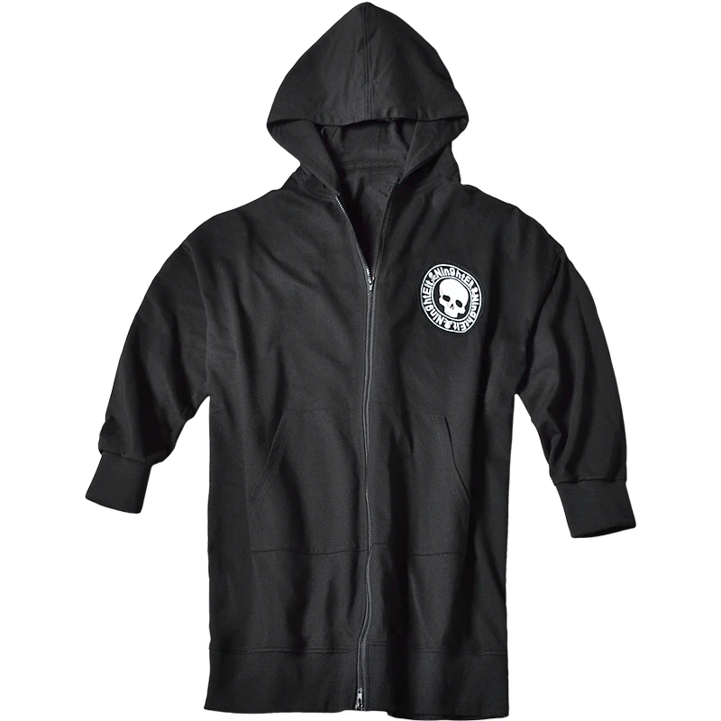 Men autumn winter thin skull print punk hip hop long hoodie zipper pullover man vintage gothic hooded jacket sweatshirts