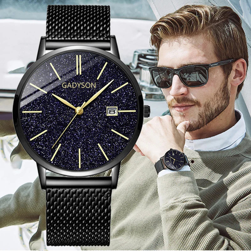 Мужские часы 2019 Топ бренд класса люкс ультра тонкие мужские кварцевые звездное