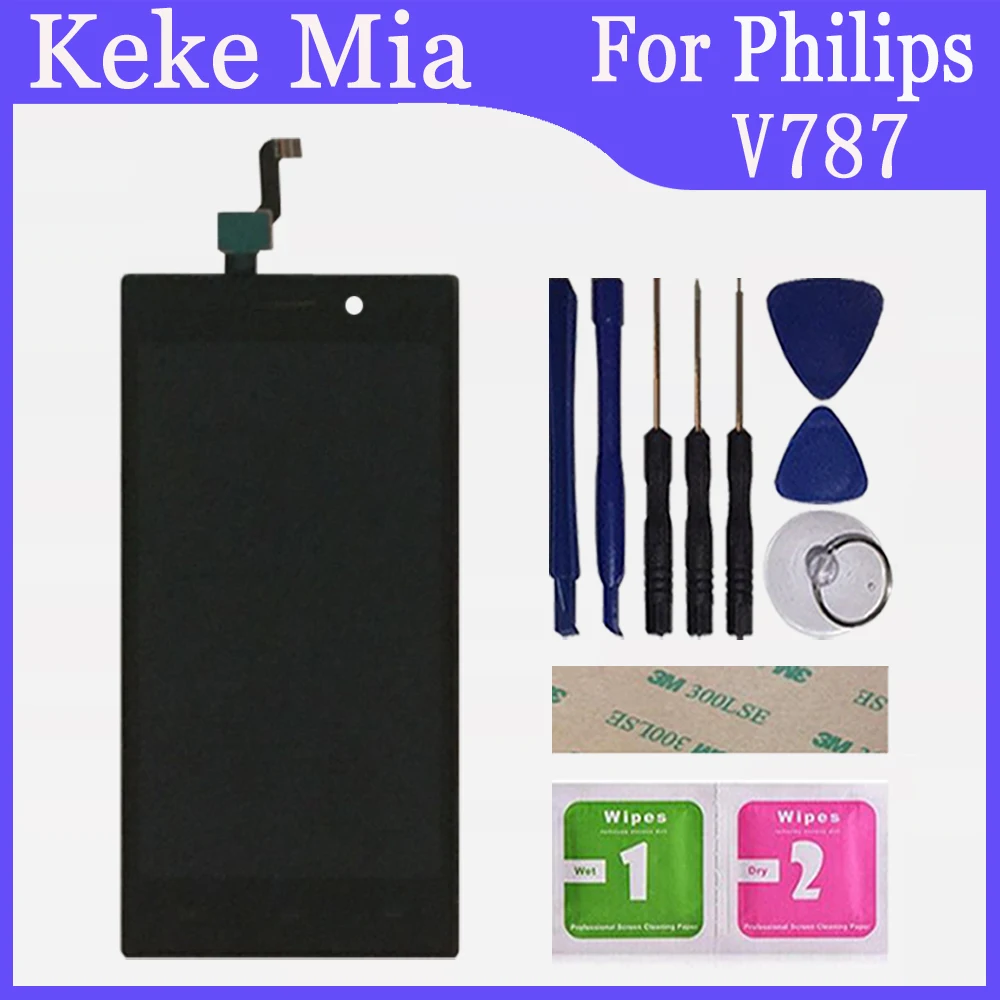 5," дюймовый ЖК-дисплей для Philips V787+ кодирующий преобразователь сенсорного экрана в сборе с заменой рамы Philips Xenium V787 - Цвет: Black