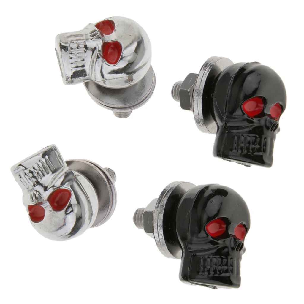 4 x Skulls License Plate Frame Bolt Screw Fastener Motorcycle Car Truck