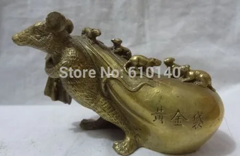 

Chinese Zodiac Brass Lucky Animals Sculpture Wealth 5 Mouse Money Bag Statue