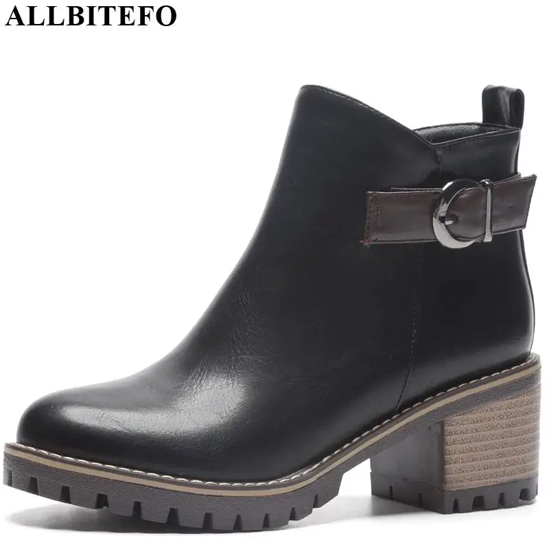 

ALLBITEFO Artificial leather warm short plush women boots causal girls Pure color ankle boots buckle Autumn Winter boots
