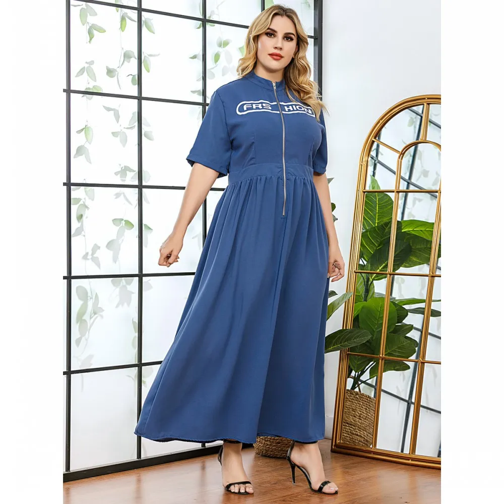 Womens Oversize Dress Zipper Waist Short Sleeve Skirt 2021spring Summer New High Quality Long Skirt Alphabet Print African Dress