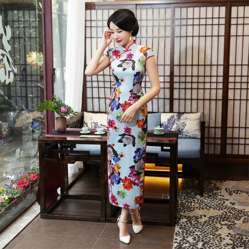 Производители в этническом стиле китайский стиль Cheongsam Мода улучшенная ретро спандекс длинное платье Ципао длинный Cheongsam