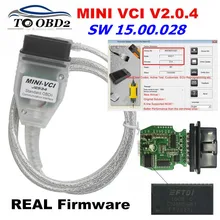 Mini vci nova versão real v2.0.4 mais recente v15.00.028 do firmware para toyota j2534 k + dcan suporta k-linha MINI-VCI hw2.0.4 ft232rl