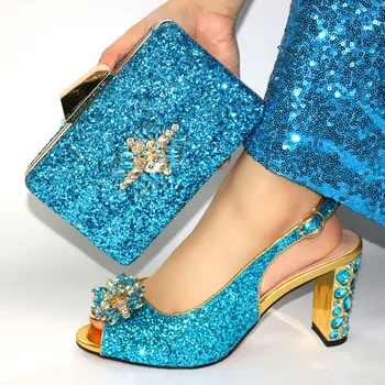 

Sky Blue Wedding/Party Shoes With Purse Nice High Heel Women's Shoes And Bag Set CR102, Heel Height 9cm