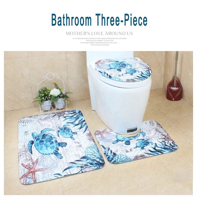 Коврик для унитаза для ванной нескользящий абсорбирующий коврик для ног морской коврик для унитаза три части цифровая печать несколько стилей