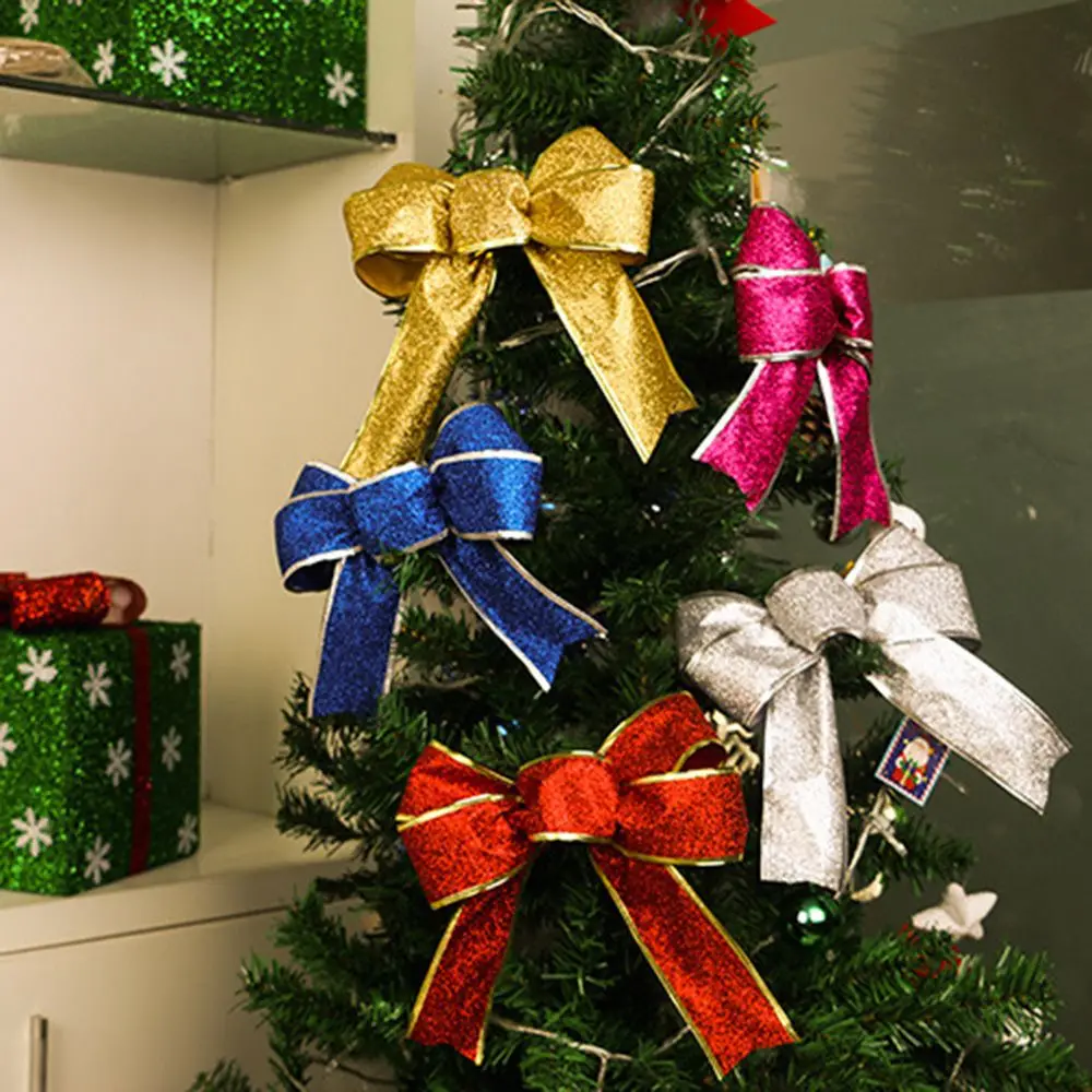 25cm Christmas Bowknot Glitter Large Bows Xmas Tree Decor New Year Supplies Wedding Ribbon Flower Party Decoration Ornaments
