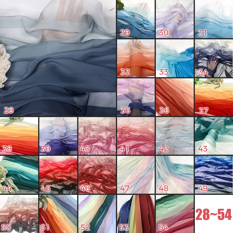 Rainbow Gradient Color Chiffon Fabric 30D Organza Tulle Fabric For Diy Ancient Style Hanfu Wedding Dress Stage Party Decor