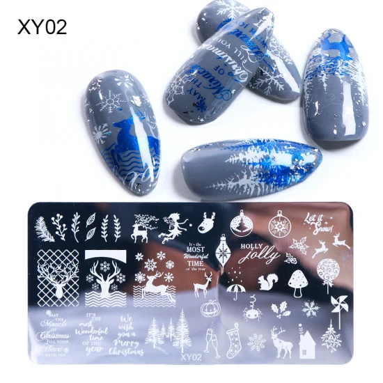 XY02 STZ пластины для ногтей Рождественский дизайн ногтей штамп шаблоны письма снежинки Трафаретный Маникюр гель лак пресс-формы XY01-08 - Цвет: XY02