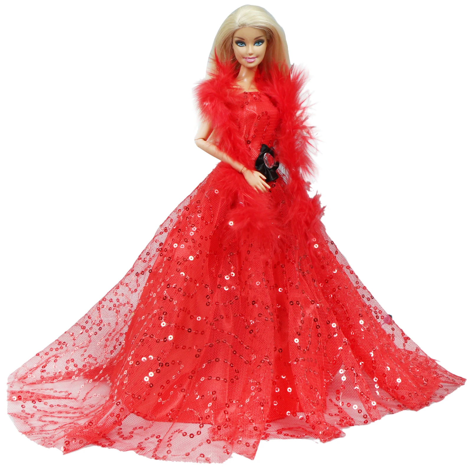 

Fashion Princess Red Ball Gown with Shawl Elegant Clothes Sequins Strapless Dress for Barbie Doll Accessories