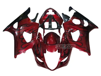 

For Suzuki GSXR1000 K3 2003 2004 Glossy Red with Black Flame ABS Plastic Body Fairing Kit