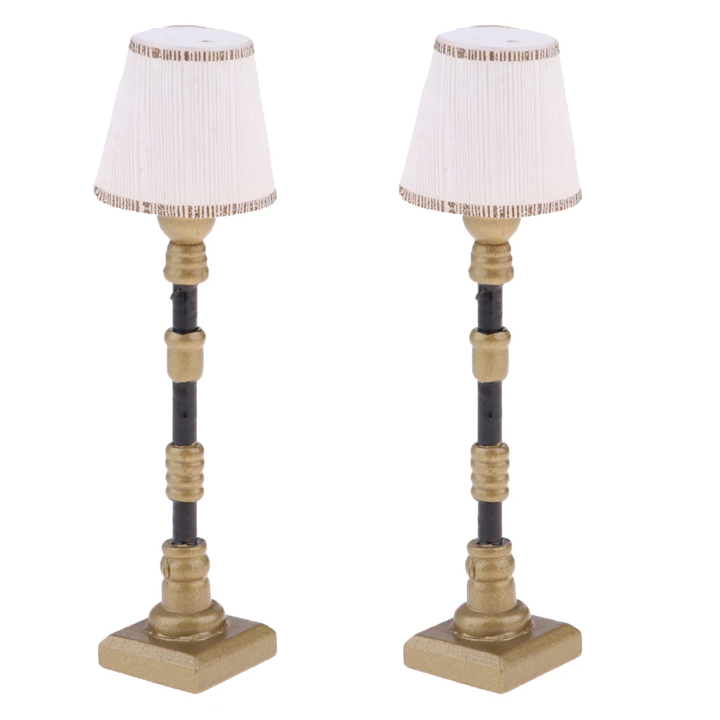 1:12 Dollhouse Miniature Furniture 2 Pieces White Lampshade Floor Lamp Light Model (Just A Decor Not LED)